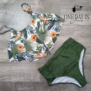 Charmo Tropical High Waist Flounce Bikini Swimsuit Size M